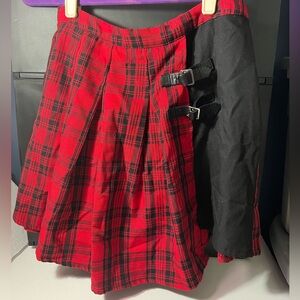 Hot Topic Women’s red and black plaid skirt with buckles sized medium